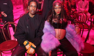 A$AP Rocky and Rihanna are seen at the Gucci show during Milan Fashion Week Fall/Winter 2022/23 on February 25 in Milan