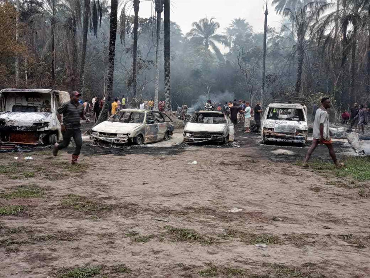 <i>Rivers NSCDC</i><br/>Damaged cars are seen following a blast at a Nigerian oil refinery on April 23