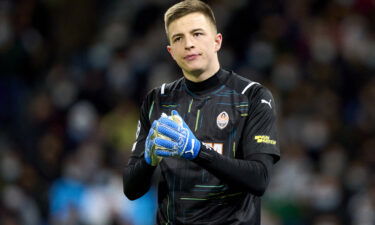 Anatoliy Trubin of Shakhtar Donetsk looks on during the UEFA Champions League group D match between Real Madrid and Shakhtar Donetsk at Estadio Santiago Bernabeu on November 3