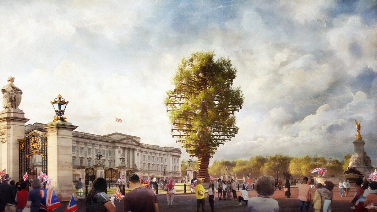 <i>PicturePlane for Heatherwick Studio</i><br/>A tree-shaped sculpture will stand outside Buckingham Palace to celebrate Queen Elizabeth II's 70 years on the throne in June.