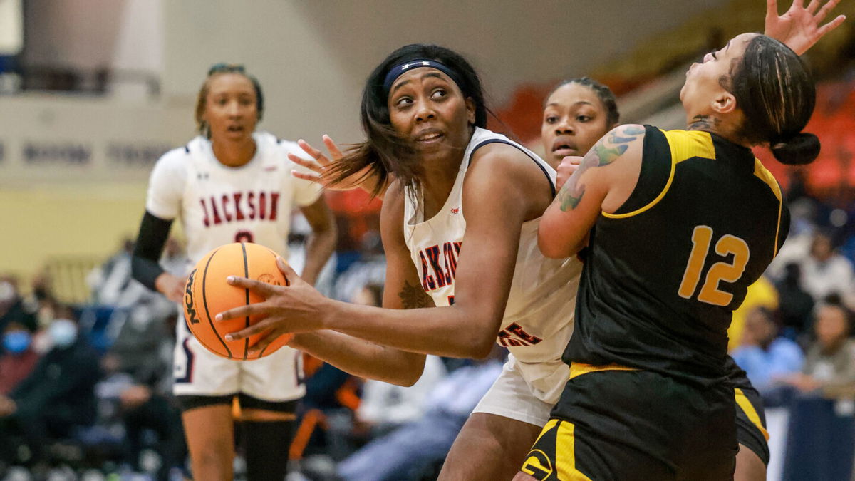 <i>Charles A. Smith/JSU University Communications/Jackson State University via Getty Images</i><br/>Ameshya Williams-Holliday of Jackson State University was picked by the Indiana Fever in the third round of the 2022 WNBA Draft.