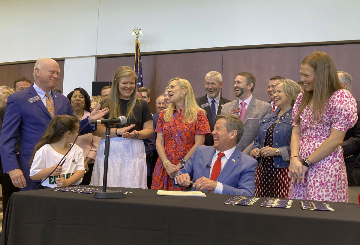 <i>Jeff Amy/AP</i><br/>Republican Gov. Brian Kemp of Georgia on April 28 signed several education bills into law