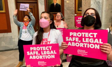 Abortion rights supporters demonstrate at the Kentucky State Capitol in Frankfort on April 13.