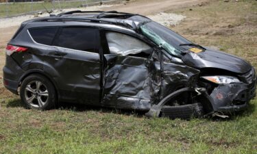 Picture of the car in which former Colombian footballer Freddy Rincon suffered an accident earlier on April 11