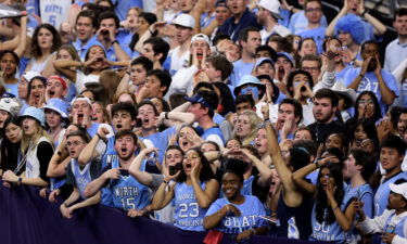 UNC fans react to a play during the semifinal game of the 2022 NCAA Men's Basketball Tournament Final Four at Caesars Superdome