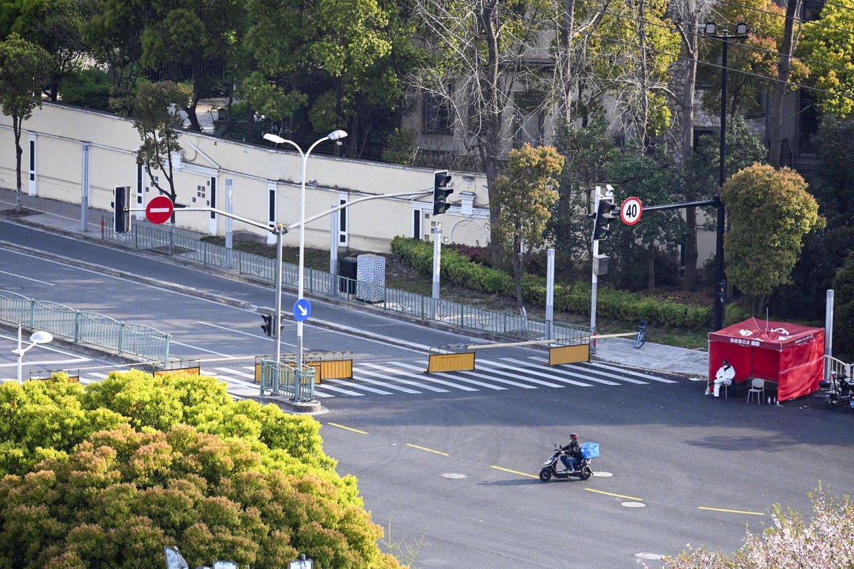 <i>Kyodo News/Getty Images</i><br/>A lockdown continues in Shanghai on April 6