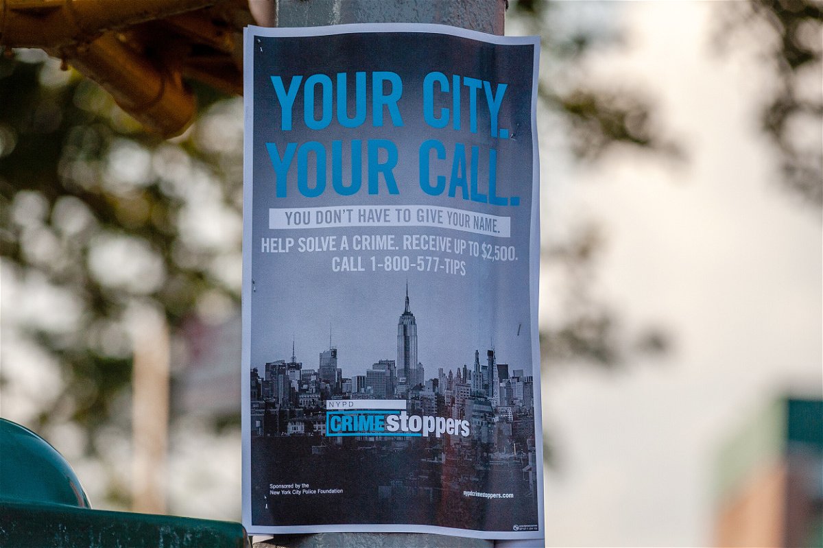 <i>Gabriele Holtermann-Gorden/Sipa USA/Gabriele Holtermann-Gorden/Sipa</i><br/>A 2020 Crime Stoppers poster in Brooklyn.