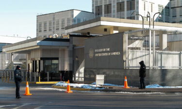 A view of the US Embassy in Kiev. The US diplomatic staff will work from the Ukrainian city of Lviv.