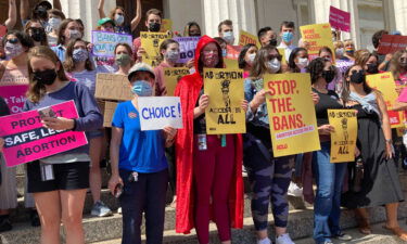 About 200 abortion rights demonstrators gathered outside the Old Courthouse in St. Louis