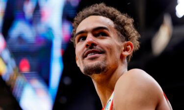 Trae Young reacts during the second half against the Cleveland Cavaliers.