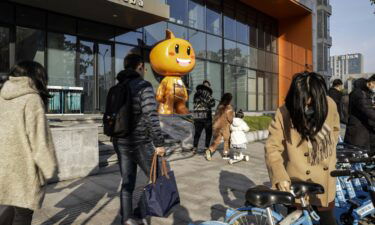 The mascot for Alibaba Group Holding Ltd.'s Taobao e-commerce platform near the company's headquarters in Hangzhou