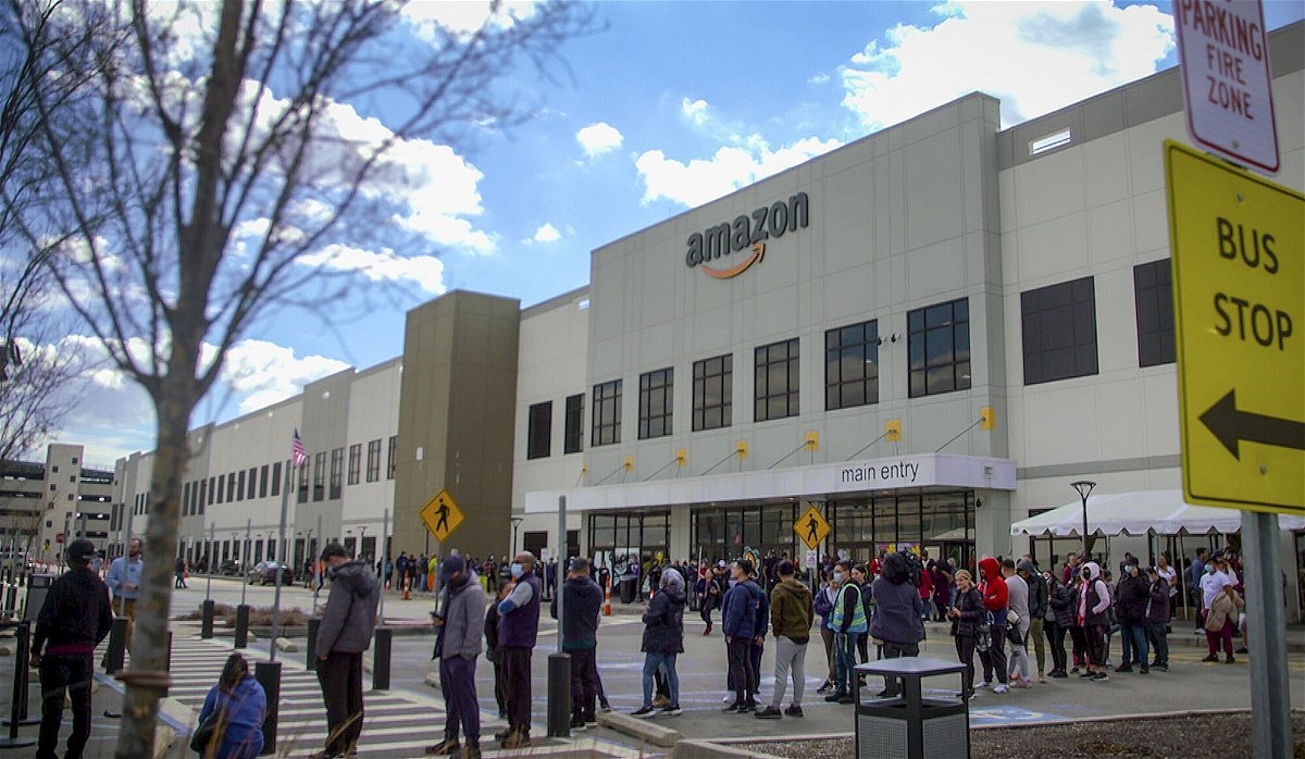 <i>Robert Bumsted/AP</i><br/>Amazon workers at New York warehouse could vote to form company's first US union. In this photo taken from video