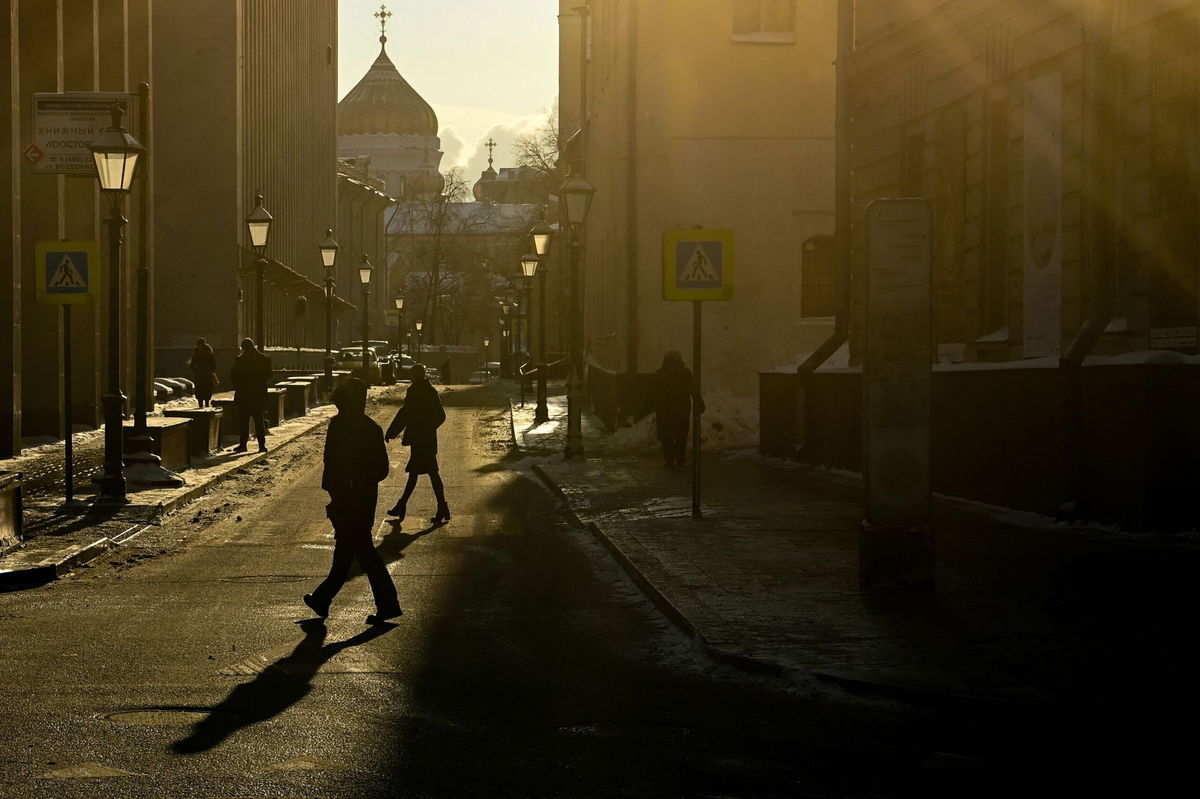 <i>Kirill Kudryavtsev/AFP/Getty Images</i><br/>The exodus of Western companies from Russia could cost hundreds of thousands of jobs in Moscow alone. People here walk through central Moscow in January.