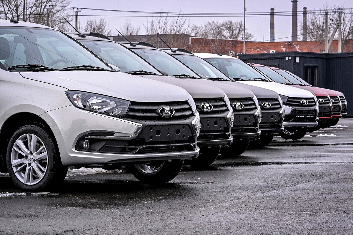 <i>Yuri Kadobnov/AFP/Getty Images</i><br/>Lada cars at a dealership in Russia on April 1.