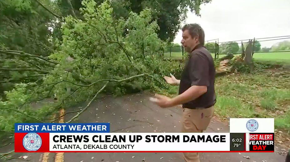 <i>WGCL</i><br/>A strong storm knocked over a tree on Alston Drive causing it to block the roadway early Friday morning.