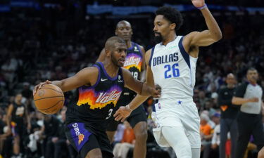 Chris Paul masterclass inspires Phoenix Suns to 2-0 lead in NBA playoffs. Paul drives to the basket against Mavs guard Spencer Dinwiddie.