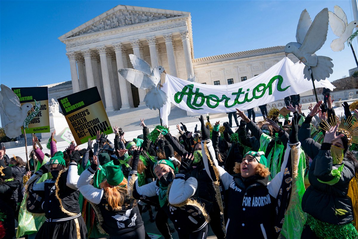 <i>Alex Edelman/AFP/Getty Images</i><br/>Abortion rights activists participate in a 