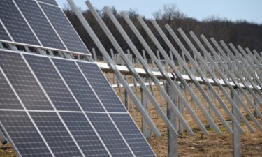 Racking systems to hold solar panels at the site of a solar farm under construction in Pennsylvania.