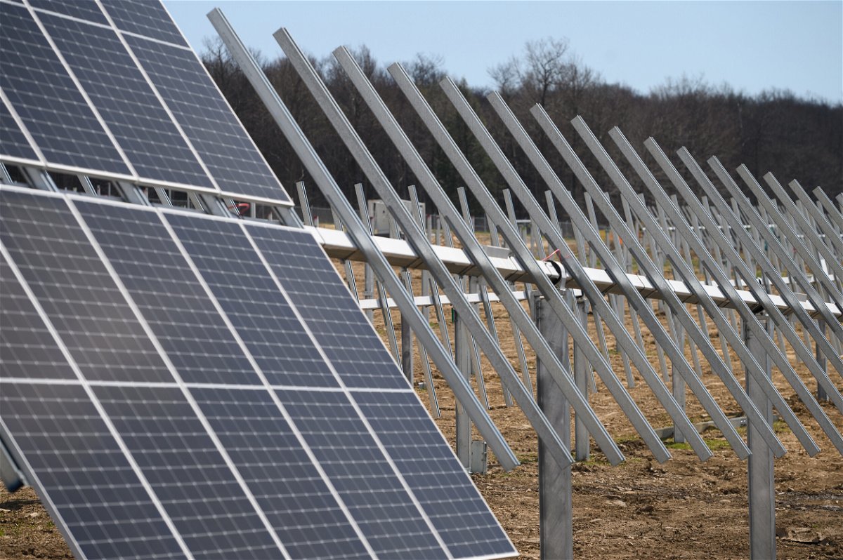 <i>Justin Merriman/Bloomberg/Getty Images/FILE</i><br/>Racking systems to hold solar panels at the site of a solar farm under construction in Pennsylvania.