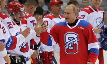 At a gala hockey match in Sochi