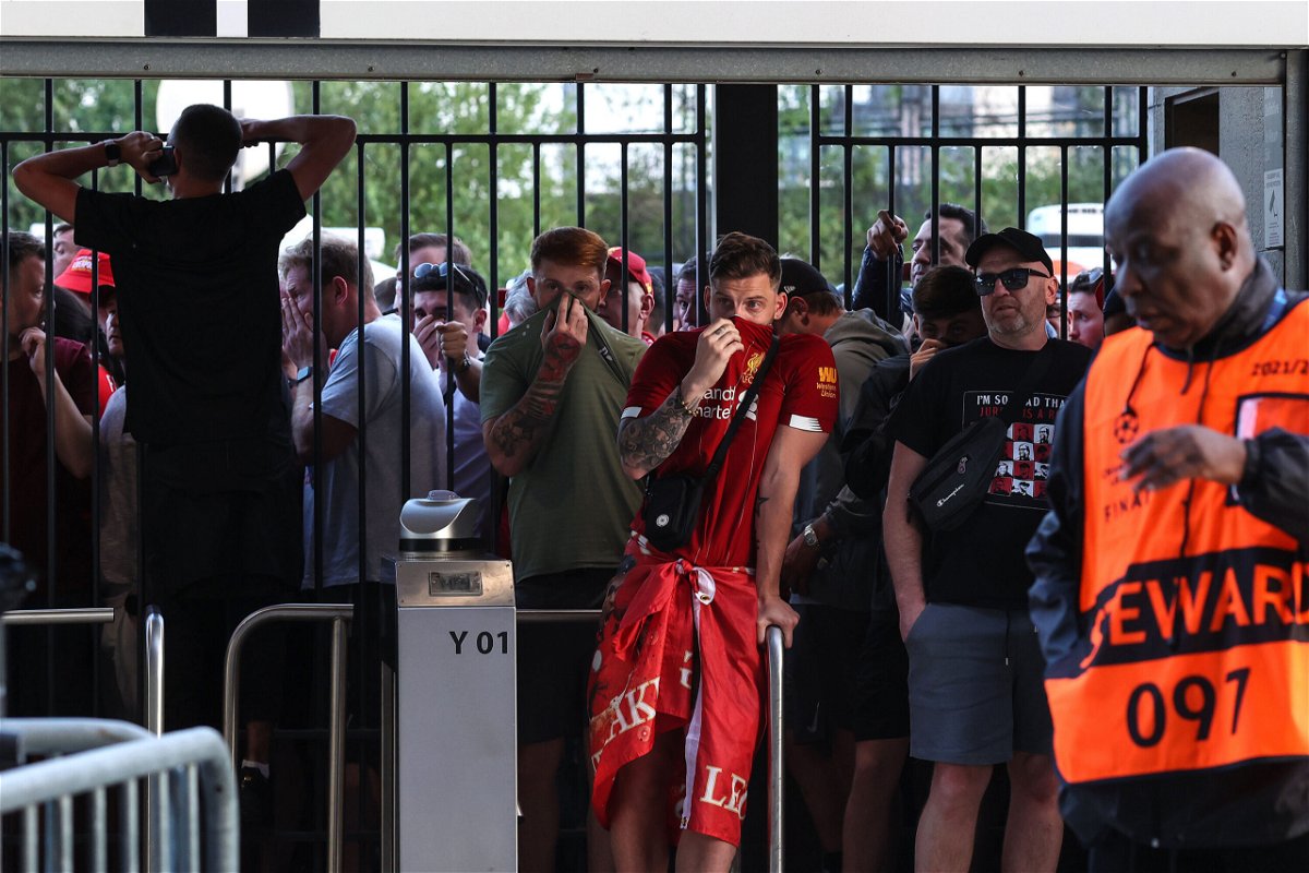 <i>Charlotte Wilson/Offside/Getty Images</i><br/>Liverpool fans are held at the gates -- with many feeling the effects of tear gas -- ahead of the Champions League final.