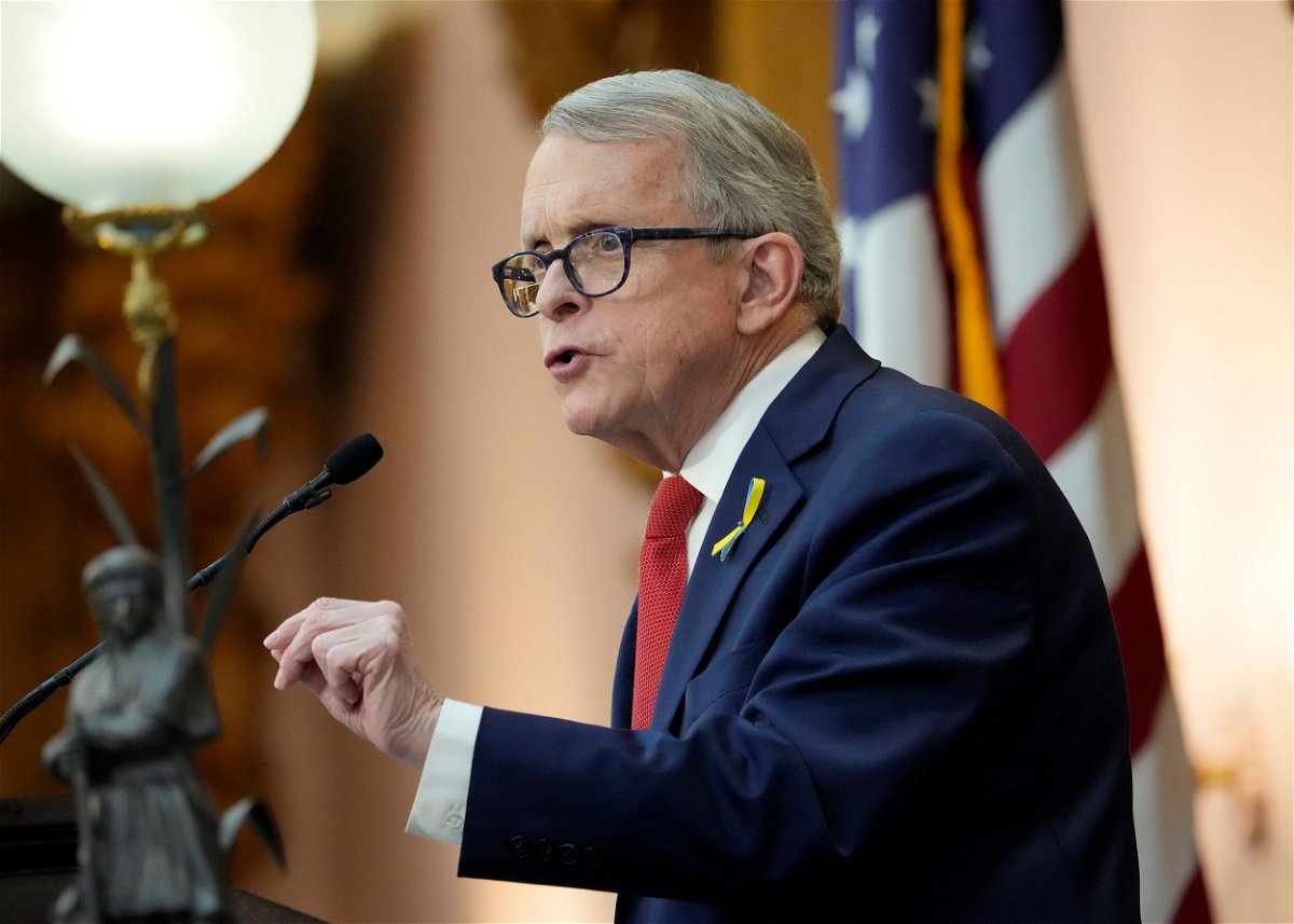 <i>Barbara Perenic/The Columbus Dispatch/AP</i><br/>Ohio Gov. Mike DeWine delivers his State of the State address at the Ohio Statehouse in Columbus