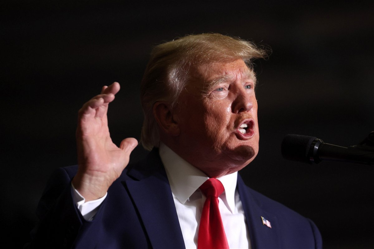 <i>Scott Olson/Getty Images</i><br/>Former President Donald Trump speaks to supporters at a rally on April 02 in Michigan. Trump is in Michigan to promote his America First agenda and voice his support for several Michigan Republican candidates.