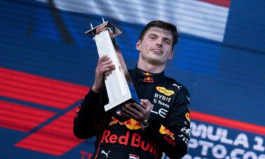 Max Verstappen celebrates victory at the inaugural Miami Grand Prix.