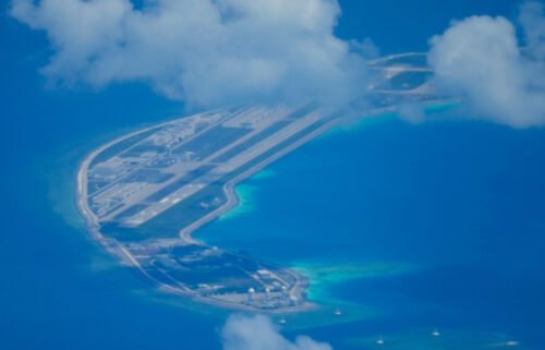 A Chinese airstrip on a man-made island in the South China Sea