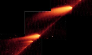 A brand new meteor shower could dazzle the night sky Monday. Pictured is an infrared image from NASA's Spitzer Space Telescope showing the broken comet 73P/Schwassman-Wachmann.