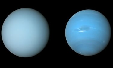 NASA's Voyager 2 spacecraft captured these views of Uranus (L) and Neptune (R) during its flybys of the planets in the 1980s.