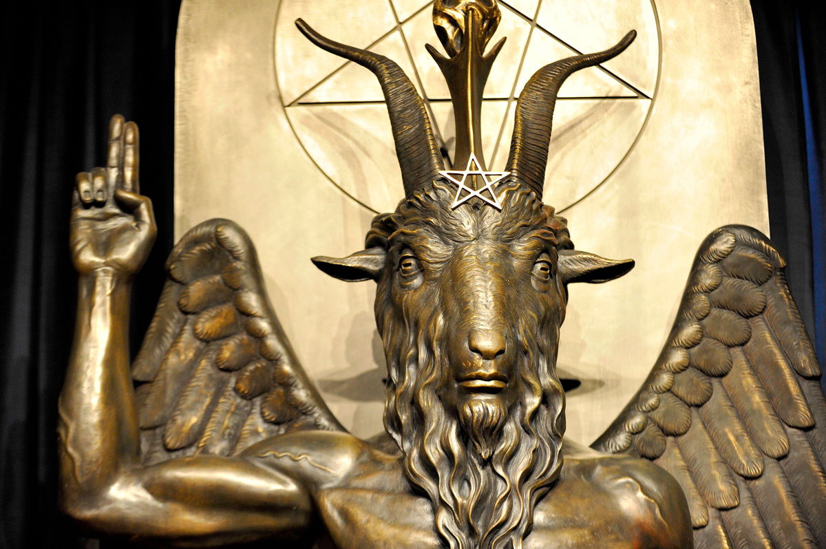 <i>Joseph Prezioso/AFP/Getty Images</i><br/>The Baphomet statue is seen in the conversion room at the Satanic Temple where a 