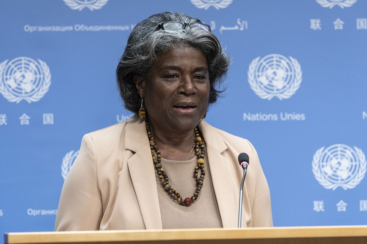 <i>Lev Radin/Pacific Press/LightRocket/Getty Images</i><br/>The US is set to provide more than $800M in new humanitarian assistance to Syria. US ambassador to the UN Linda Thomas-Greenfield briefs reporters on the Security Council program of work for the month on May 3.