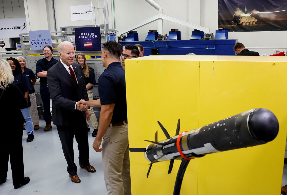 <i>Jonathan Ernst/Reuters</i><br/>U.S. President Joe Biden tours a Lockheed Martin weapons factory in Troy