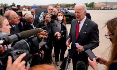 President Joe Biden speaks to the media before boarding Air Force One for a trip to Alabama to visit a Lockheed Martin plant