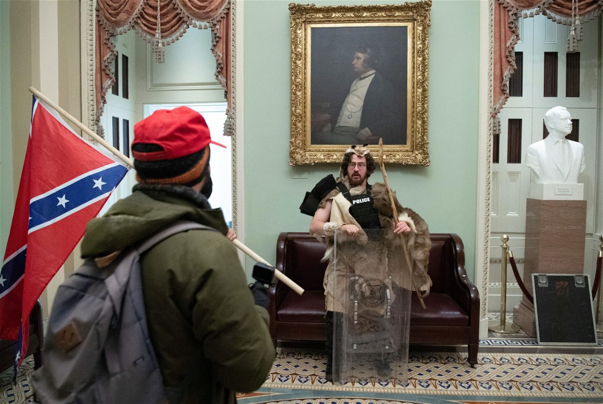 <i>Saul Loeb/AFP/Getty Images</i><br/>Aaron Mostofsky protests in the US Capitol Rotunda on January 6