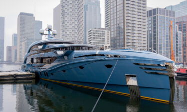 The 192 ft super-yacht 'Phi' remains seized at 'Dollar Bay' in London Docklands