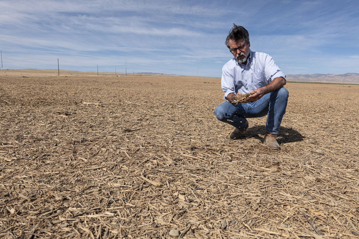 <i>David Paul Morris/Bloomberg/Getty Images</i><br/>A farmer on his property in Huron