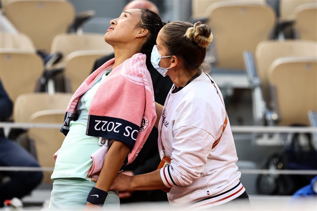 <i>Shi Tang/Getty Images</i><br/>Zheng Qinwen of China pictured at the French Open on May 30 suffered with menstrual cramps as she lost to Poland's Iga Swiatek in the French Open fourth round after taking a set off the world's number one tennis player.