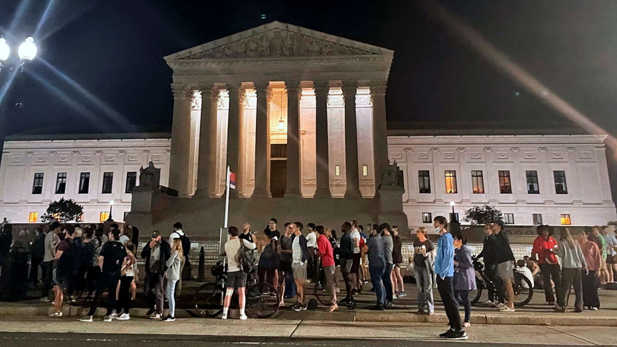 <i>Anna Johnson/AP</i><br/>Supporters of legal abortion rights gathered at the Supreme Court building on the night of May 2
