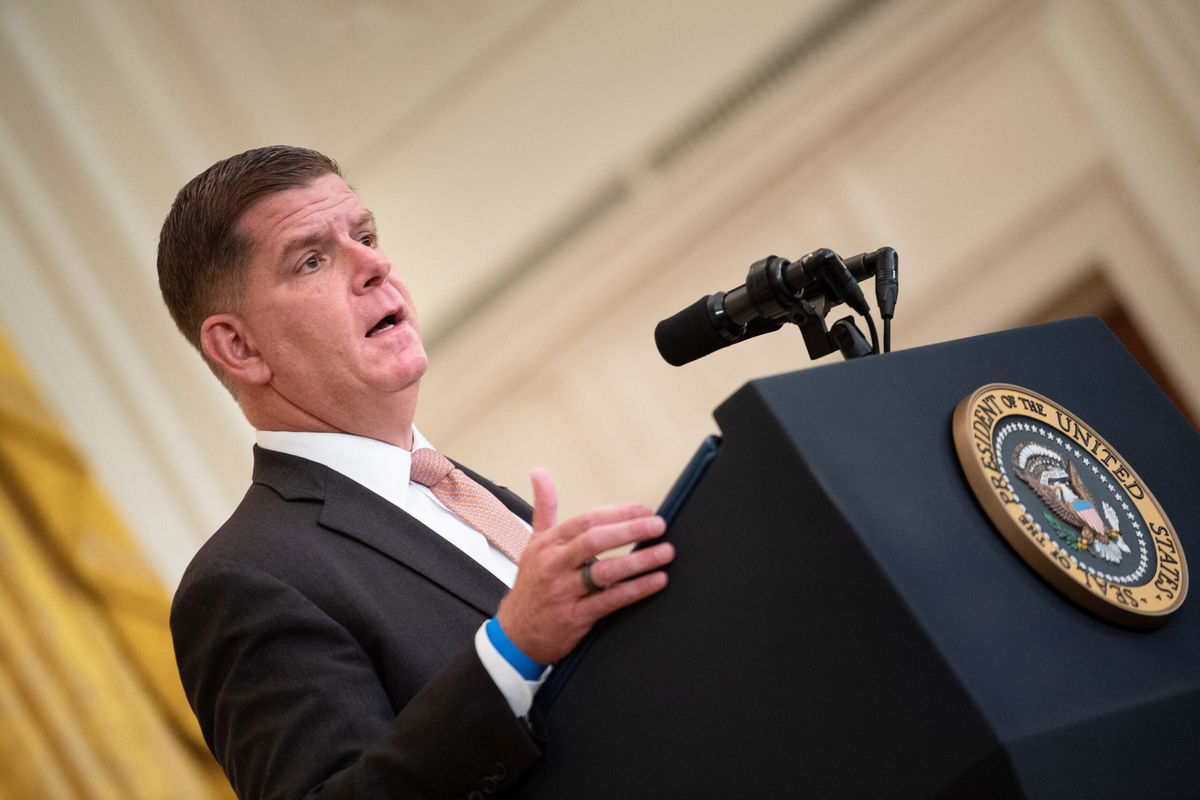 <i>BRENDAN SMIALOWSKI/AFP/AFP via Getty Images</i><br/>US Secretary of Labor Marty Walsh will meet with companies to bolster job quality as a record number of Americans quit.