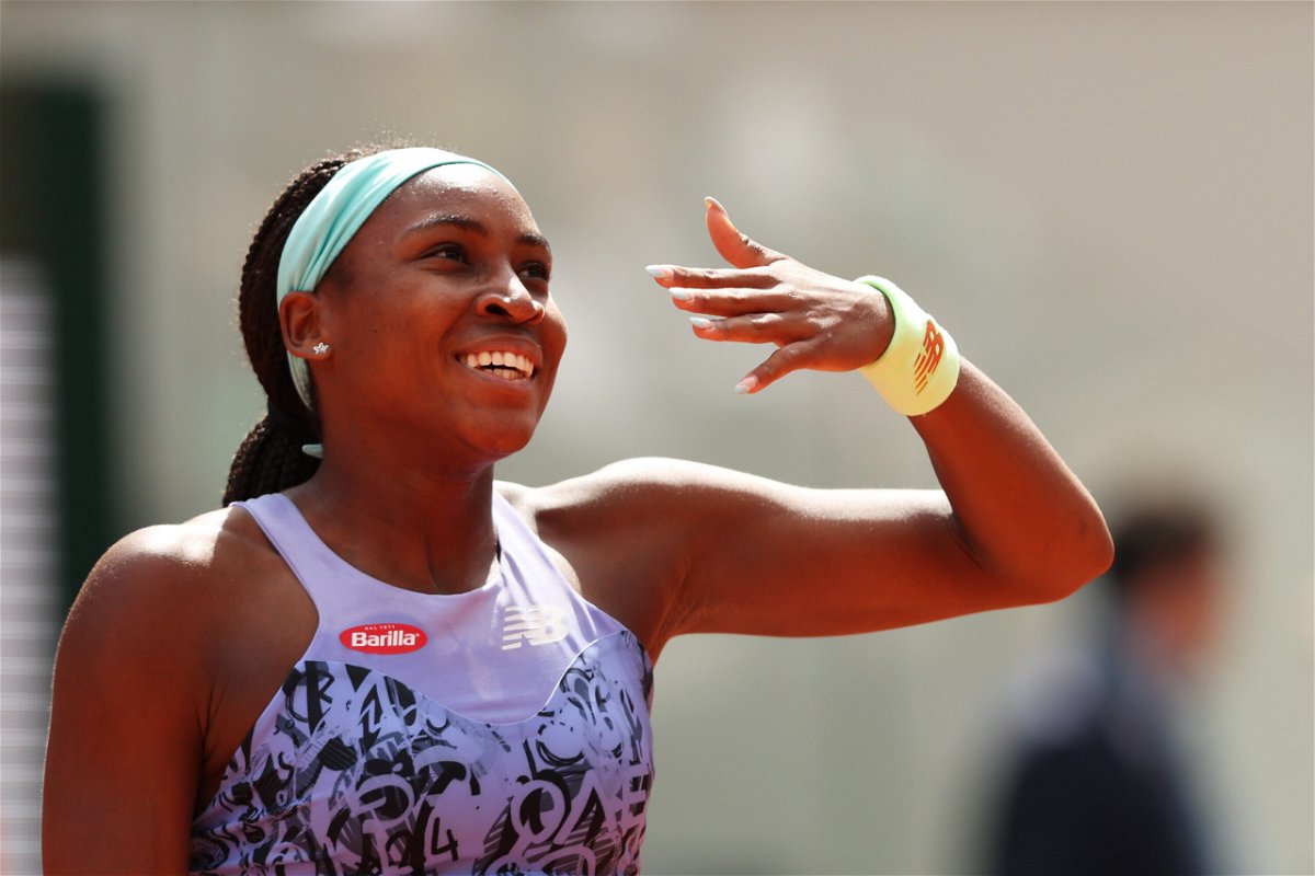 <i>Clive Brunskill/Getty Images Europe/Getty Images</i><br/>Coco Gauff celebrates after her victory against Sloane Stephens.