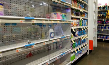 A nearly empty baby formula display shelf is seen at a Walgreens pharmacy on May 9 in New York City