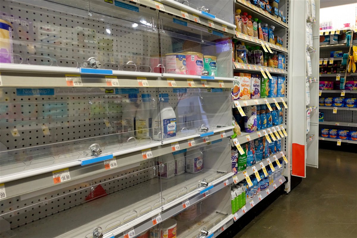<i>Liao Pan/China News Service/Getty Images</i><br/>A nearly empty baby formula display shelf is seen at a Walgreens pharmacy on May 9 in New York City