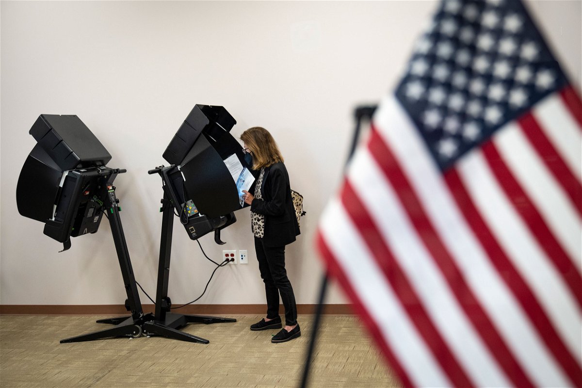 <i>Drew Angerer/Getty Images</i><br/>Voters cast their ballots early for the May 3 Primary Election at the Franklin County Board of Elections polling location on April 26