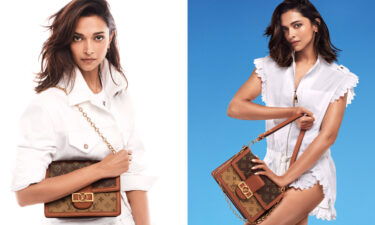 Campaign images show Padukone modeling Louis Vuitton's new Dauphine bag.