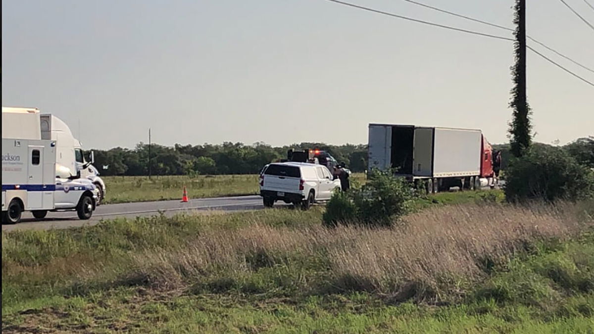 <i>From Jackson County Sheriff</i><br/>Authorities found dozens of people in the back of a tractor-trailer in southeast Texas.