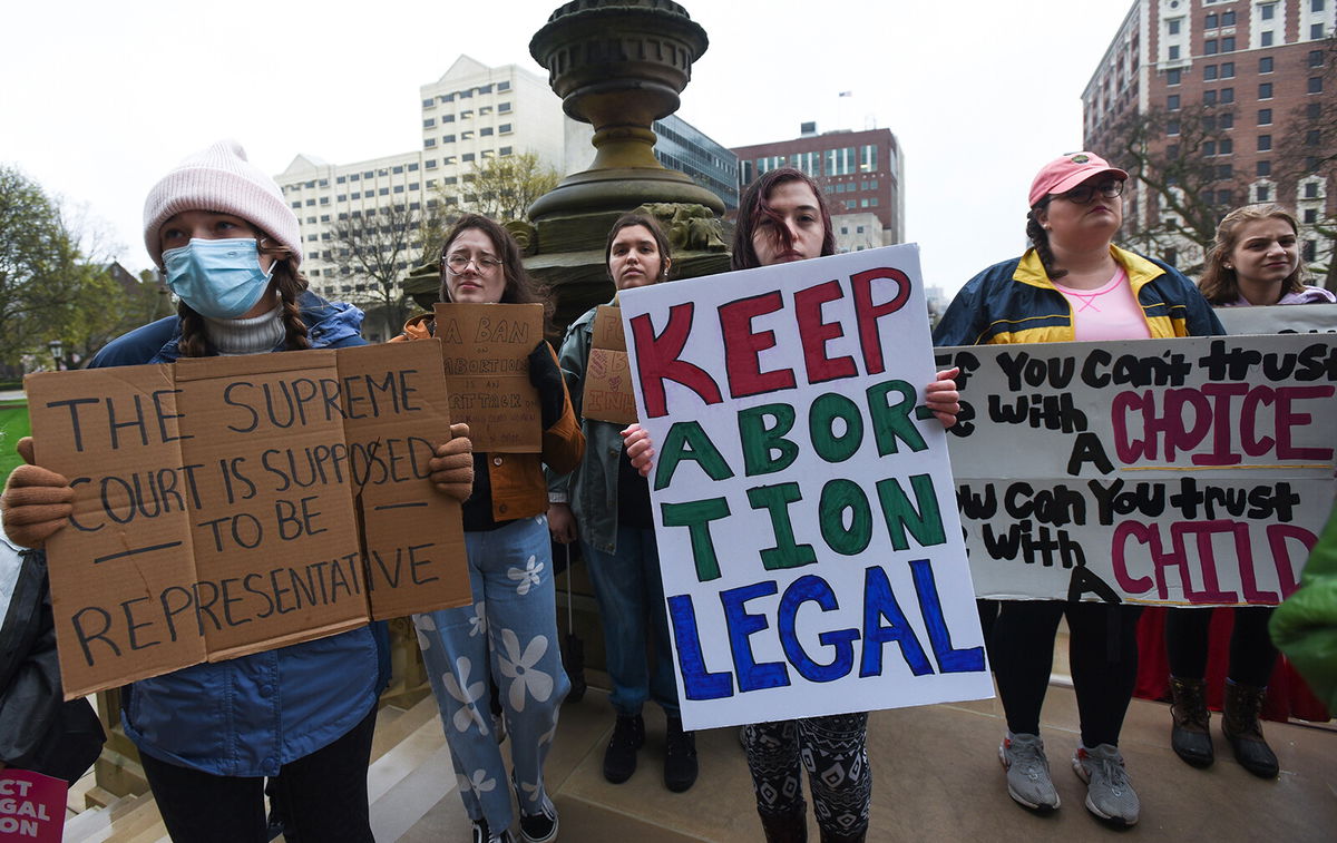 <i>Matthew Dae Smith/AP</i><br/>People rally at the state capitol in Lansing