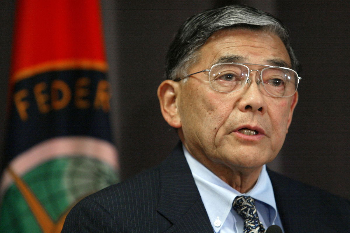 <i>Alex Wong/Getty Images</i><br/>Secretary of Transportation Norman Mineta speaks to a group of airline executives during a meeting at the Federal Aviation Administration on August 4