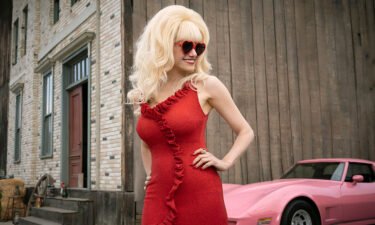 'Angelyne' dresses up Emmy Rossum in a two-dimensional look as the 'billboard queen'
